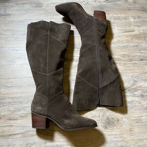 Crown Vintage Boots Women's 8.5 W Suede Knee High Heel Virassi Brown Khaki